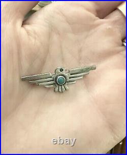 Vintage Early Native American Turquoise Eagle 925 Sterling Silver Pin