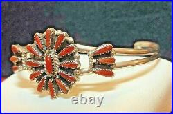Vintage Estate Coral Zuni Bracelet Signed Judy Wallace Native American Petit