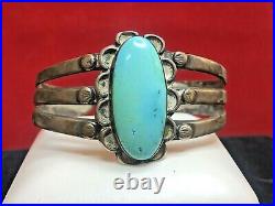 Vintage Estate Sterling Silver Native American Cuff Bracelet Turquoise Old Pawn