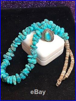 Vintage Estate Sterling Silver Native American Kingsman Turquoise Ring Necklace