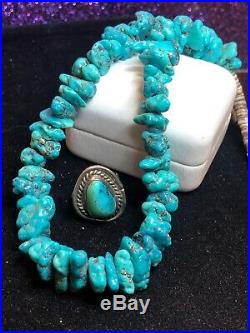 Vintage Estate Sterling Silver Native American Kingsman Turquoise Ring Necklace