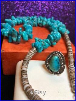 Vintage Estate Sterling Silver Native American Kingsman Turquoise Ring Necklace