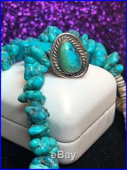 Vintage Estate Sterling Silver Native American Kingsman Turquoise Ring Necklace