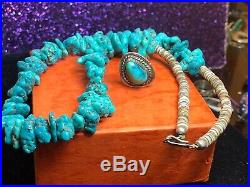 Vintage Estate Sterling Silver Native American Kingsman Turquoise Ring Necklace