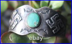 Vintage FRED HARVEY ERA WHIRLING LOG + TURQUOISE sterling silver CUFF bracelet