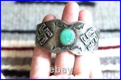 Vintage FRED HARVEY ERA WHIRLING LOG + TURQUOISE sterling silver CUFF bracelet