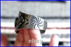 Vintage FRED HARVEY ERA WHIRLING LOG + TURQUOISE sterling silver CUFF bracelet