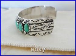 Vintage FRED WEEKOTY Zuni Petit Point TURQUOISE CUFF Sterling Silver Hand Stamp