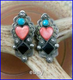 Vintage Frank Brihilda Coriz Heart Turquoise Spiny Oyster Sterling Earrings