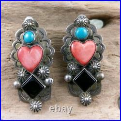 Vintage Frank Brihilda Coriz Heart Turquoise Spiny Oyster Sterling Earrings