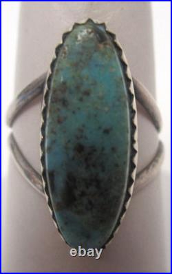 Vintage Fred Guerro Sterling Silver Navajo Turquoise Ring Ca. 1970 Size 5.5