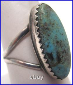 Vintage Fred Guerro Sterling Silver Navajo Turquoise Ring Ca. 1970 Size 5.5