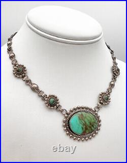 Vintage Fred Harvey Era Navajo Royston Turquoise Sterling Silver Necklace 15.5