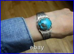 Vintage Fred Harvey Era Navajo Sterling Silver Turquoise Cuff Bracelet