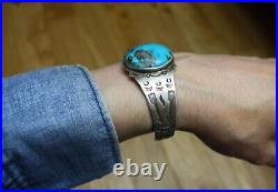 Vintage Fred Harvey Era Navajo Sterling Silver Turquoise Cuff Bracelet