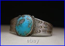 Vintage Fred Harvey Era Navajo Sterling Silver Turquoise Cuff Bracelet