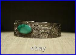 Vintage Fred Harvey Era Navajo Turquoise Sterling Silver Cuff Bracelet