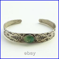 Vintage Fred Harvey Era Old Handmade Navajo Green Turquoise Cuff Bracelet Arrows