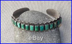 Vintage Fred Harvey Era Silver Rectangular Green Turquoise Row Cuff Bracelet