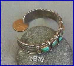 Vintage Fred Harvey Era Silver Square Green Turquoise Cuff Bracelet 38.1 Grams