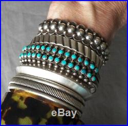Vintage Fred Harvey Era Zuni Silver Snake Eye Turquoise 2 Row Cuff Bracelet