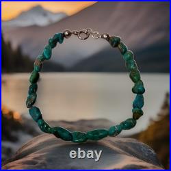 Vintage Genuine Natural Turquoise Nugget Beaded Stone Bracelet Size 7.25
