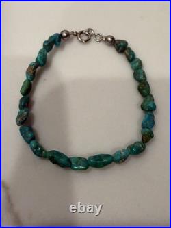Vintage Genuine Natural Turquoise Nugget Beaded Stone Bracelet Size 7.25