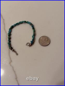 Vintage Genuine Natural Turquoise Nugget Beaded Stone Bracelet Size 7.25