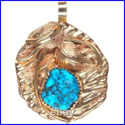 Vintage George & Nusie Henry Navajo 14K Gold turquoise necklace pendant