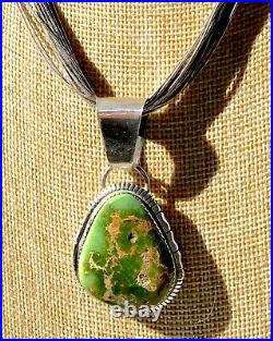 Vintage Green Fox Turquoise & Sterling Navajo Pendant by Augustine Largo