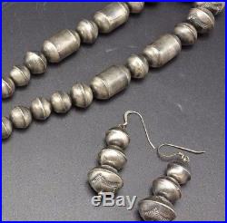 Vintage Hand Stamped Sterling Silver NAVAJO PEARLS Necklace & Earrings SET