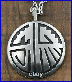 Vintage Hand Tooled Designed Traditional Navajo Old Pawn Sterling Silver Pendant