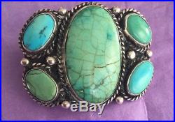 Vintage Handcrafted Sterling Silver and Turquoise Belt Buckle 1970's Gorgeous