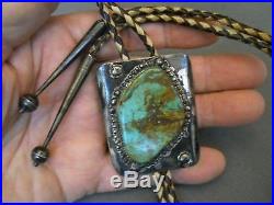 Vintage Handmade Native American Indian Turquoise Sterling Silver Bolo Tie