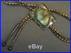 Vintage Handmade Native American Indian Turquoise Sterling Silver Bolo Tie