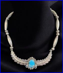 Vintage Handmade Native American Sterling Silver and Turquoise Feather Choker Ne