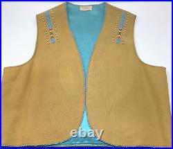 Vintage Handmade Native American Style Vest Tan Beaded Studs Fully Lined Signed