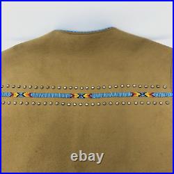 Vintage Handmade Native American Style Vest Tan Beaded Studs Fully Lined Signed