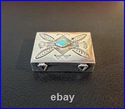 Vintage Handmade Navajo Native American Sterling Silver Pill Trinket Box