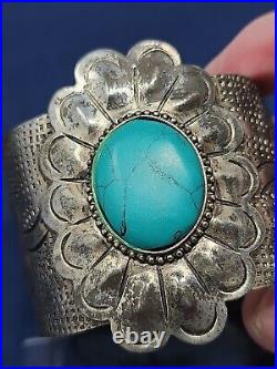 Vintage Handmade Sterling Silver Native American. 800 Turquoise Cuff Bracelet