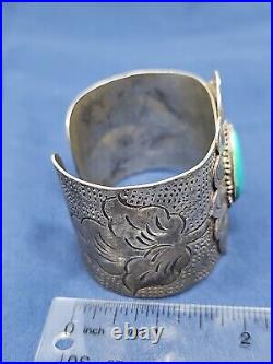 Vintage Handmade Sterling Silver Native American. 800 Turquoise Cuff Bracelet