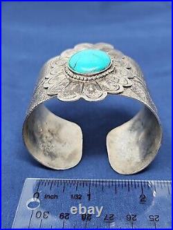 Vintage Handmade Sterling Silver Native American. 800 Turquoise Cuff Bracelet