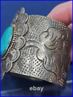 Vintage Handmade Sterling Silver Native American. 800 Turquoise Cuff Bracelet