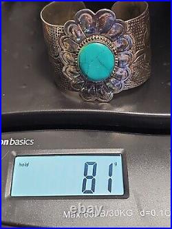 Vintage Handmade Sterling Silver Native American. 800 Turquoise Cuff Bracelet