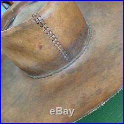 Vintage Handmade Western Brown Leather Cowboy Hat Old West Native American 1800s