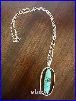 Vintage Handstamped Navajo Turquoise Necklace 18 Sterling Silver