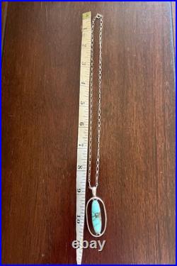 Vintage Handstamped Navajo Turquoise Necklace 18 Sterling Silver