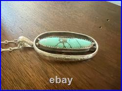 Vintage Handstamped Navajo Turquoise Necklace 18 Sterling Silver