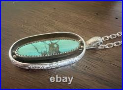 Vintage Handstamped Navajo Turquoise Necklace 18 Sterling Silver