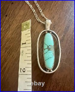 Vintage Handstamped Navajo Turquoise Necklace 18 Sterling Silver